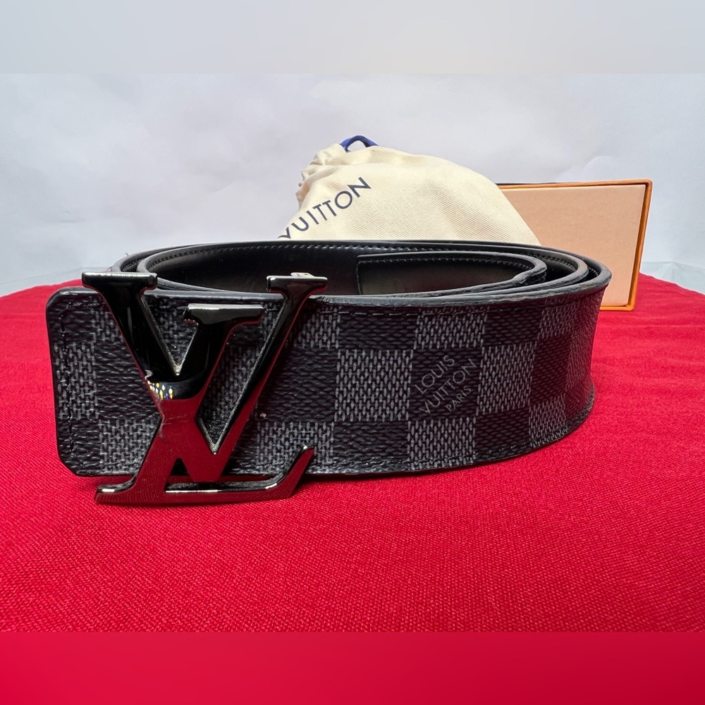 Louis Vuitton Black Leather Damier Gray Belt Initiales LV - Picture 2 of 7